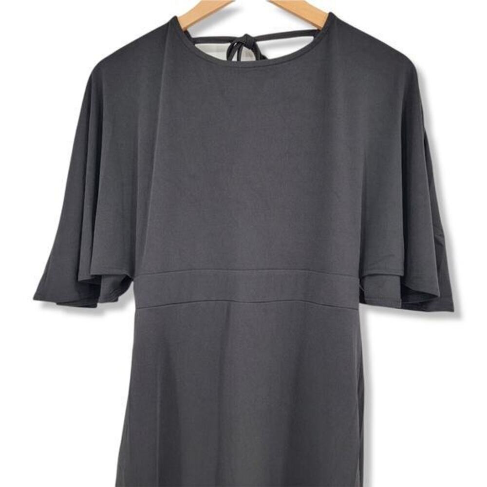 New Zeagoo Black Bat Flutter Sleeve Midi Dress Tie‎ Back Womens Size Large - Picture 2 of 11